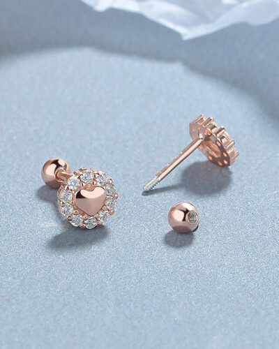 S925 Heart Silver Stud Earrings with Cubic Zirconia ROSE GOLD