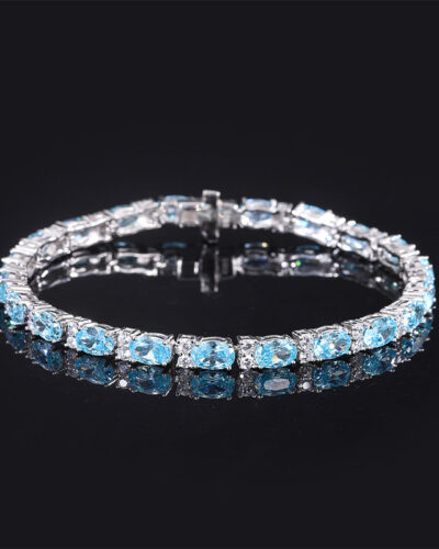 S925 Multi Colored Gemstone Tennis Bracelet Wholesale light blue
