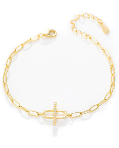 S925 Paper Clip Link Bracelet Pave Set CZ SHOW