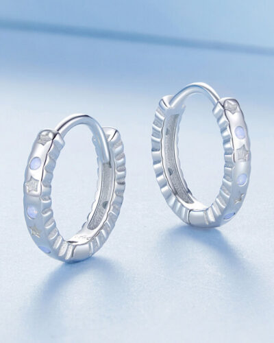 Alternative Ansicht von S925 Pure Silver Star Opal Huggie Earrings White Gold Plated