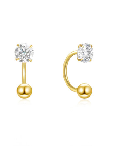 S925 Silver Huggie Half Hoop Earrings with 5A CZ GOLD