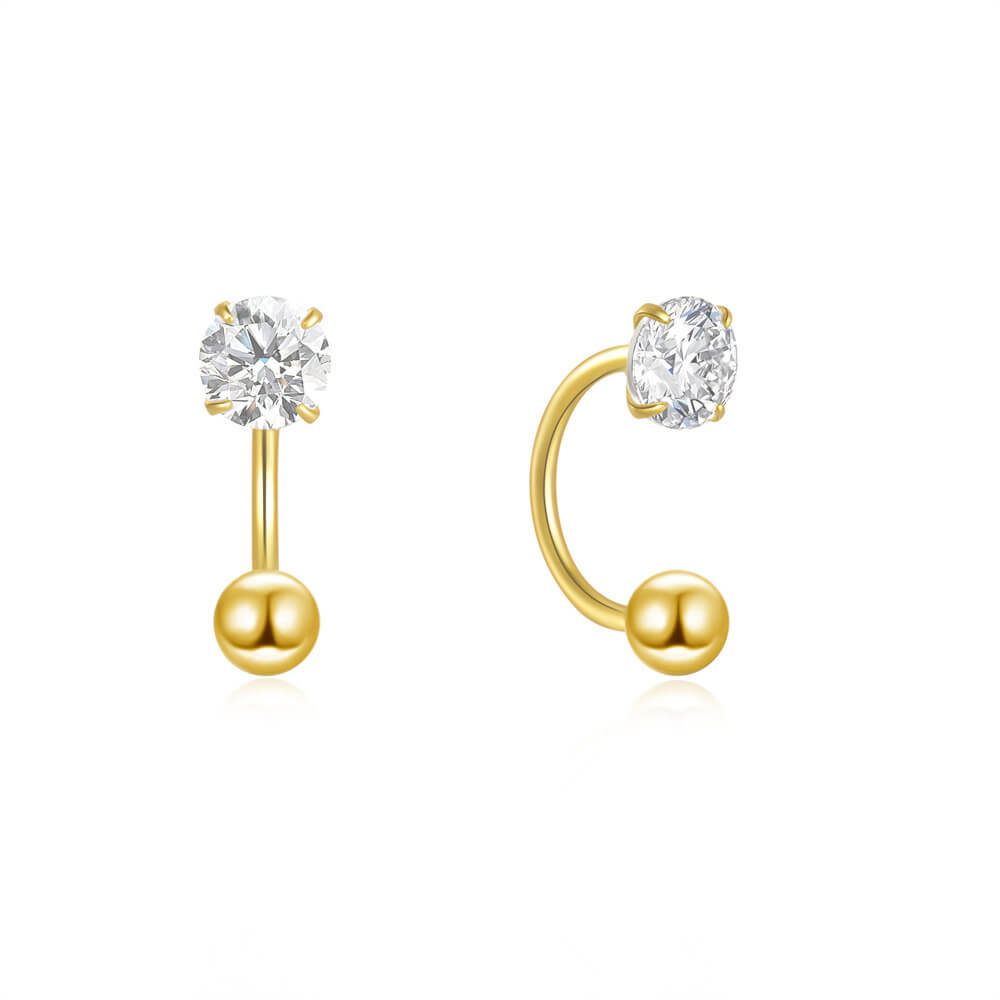 S925 Silver Huggie Half Hoop Earrings with 5A CZ GOLD