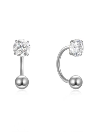 S925 Silver Huggie Half Hoop Earrings with 5A CZ WHITE GOLD