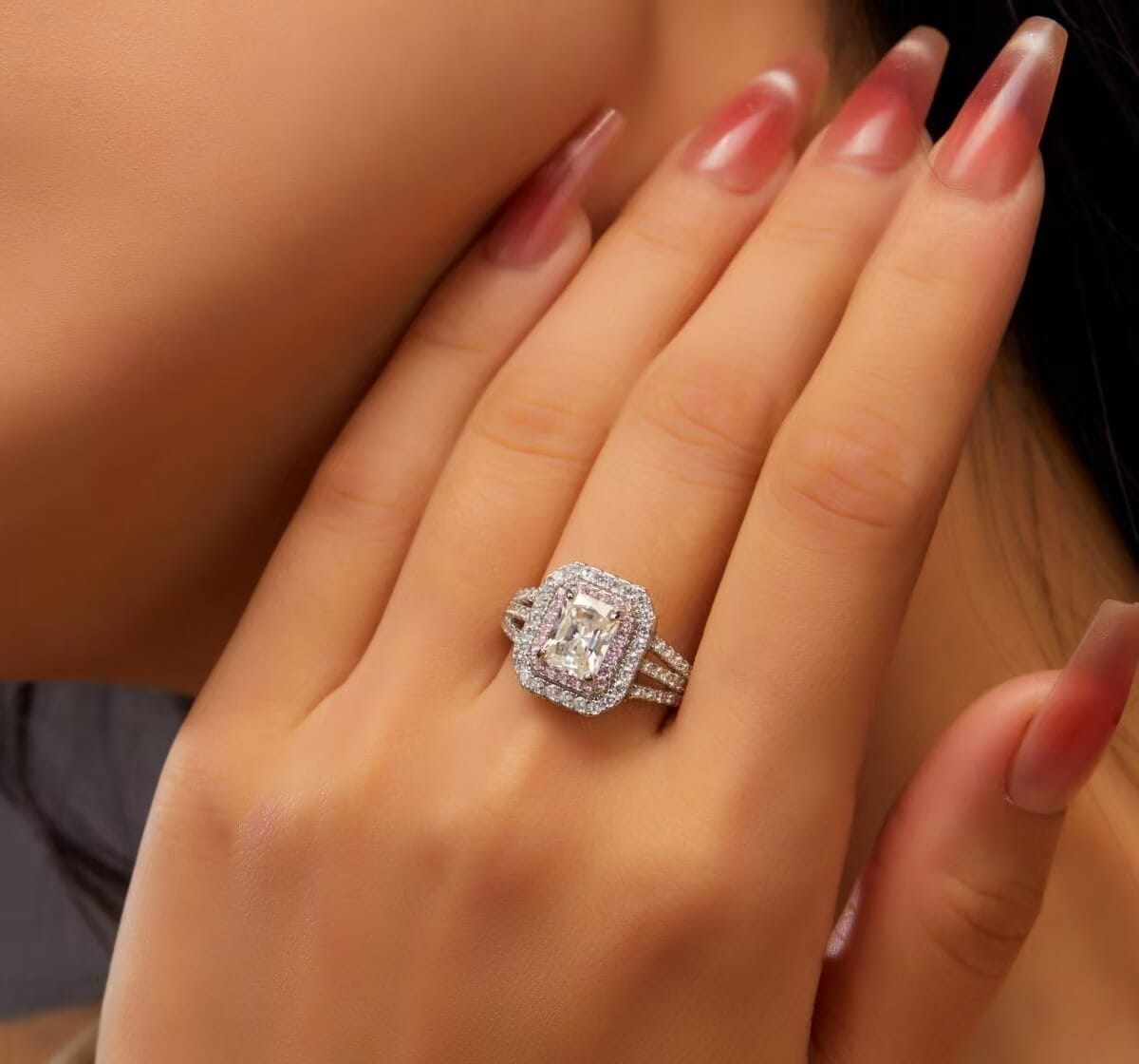 S925 Sterling Silver 2 Carat Moissanite Square Ring Bulk