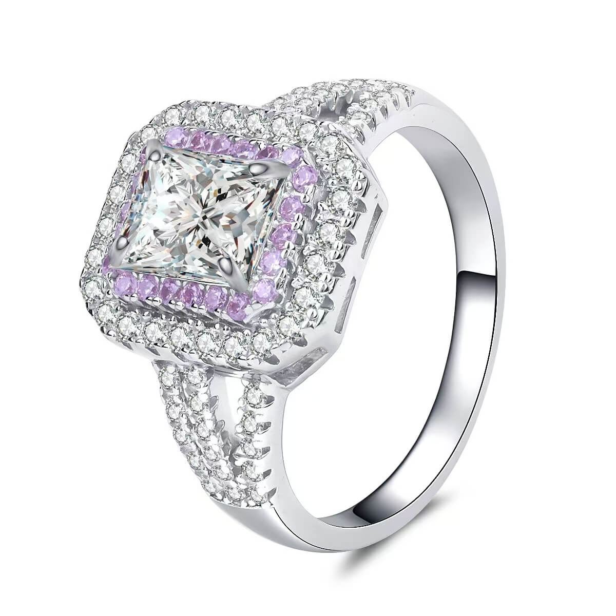 S925 Sterling Silver 2 Carat Moissanite Square Ring Bulk