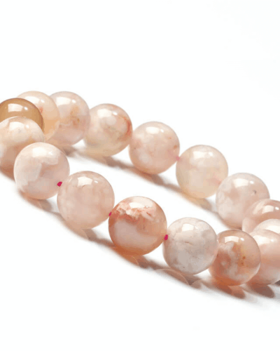 Pink Premium Round Bead Sakura Agate Crystal Bracelet