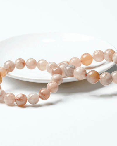 Pink Premium Round Bead Sakura Agate Crystal Bracelet