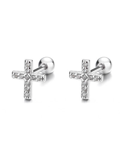Screw-in Design 925 Sterling Silver Cross Earrings Bulk WHITE GOLD