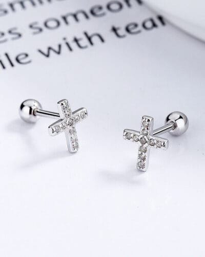 Screw in Design 925 Sterling Silver Cross Earrings Bulk 2