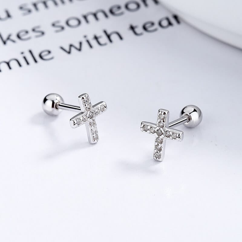 Screw in Design 925 Sterling Silver Cross Earrings Bulk 2