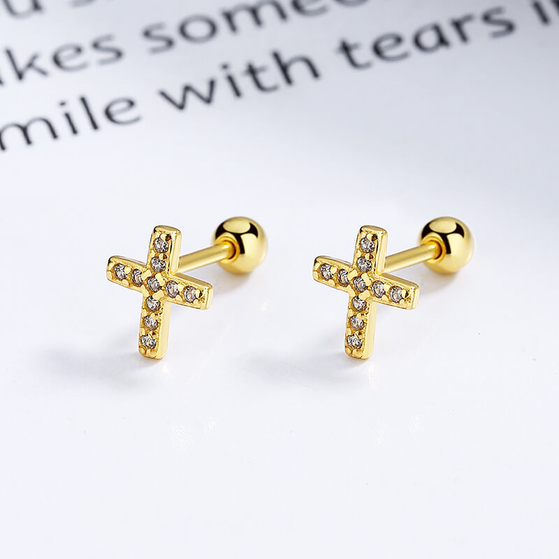 Screw-in Design 925 Sterling Silver Cross Earrings Bulk show