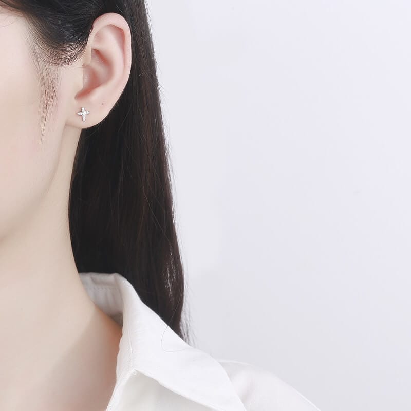 Screw-in Design 925 Sterling Silver Cross Earrings Bulk - Image 5