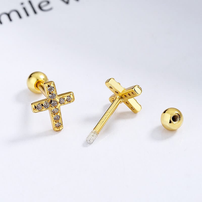 Screw-in Design 925 Sterling Silver Cross Earrings Bulk - Image 6