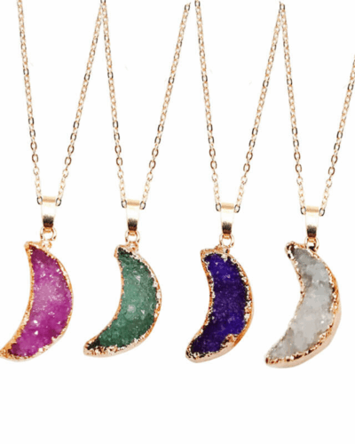 Shiny Gold-Rimmed Crescent Moon Crystal Necklace Wholesale