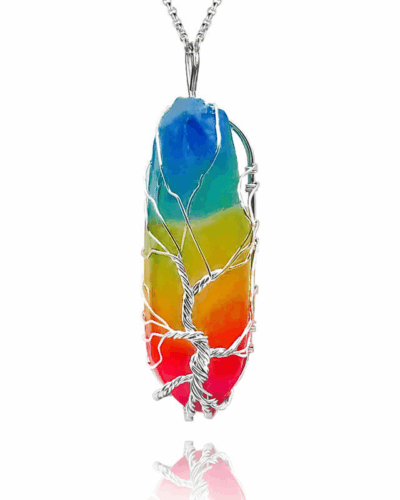 Faceted Rainbow Chakra Gemstone Necklace Crystal Pendant Wholesale