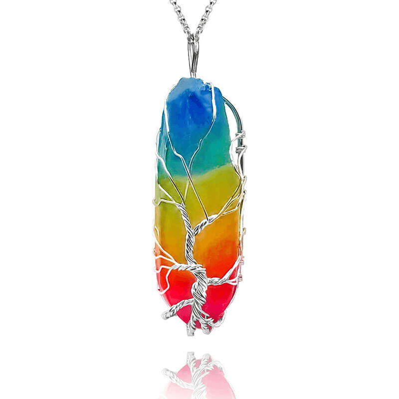 Faceted Rainbow Chakra Gemstone Necklace Crystal Pendant Wholesale