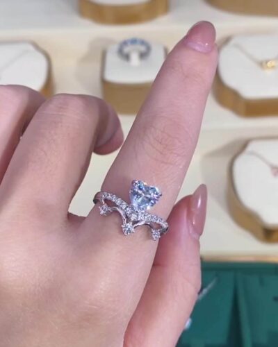 Silver Ring with Moissanite in Romantic Heart Design