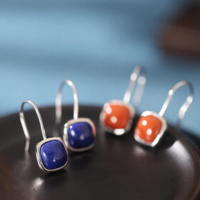 Simple 925 Sterling Silver Earring Hooks Red Agate