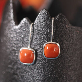 Simple 925 Sterling Silver Earring Hooks Red Agate