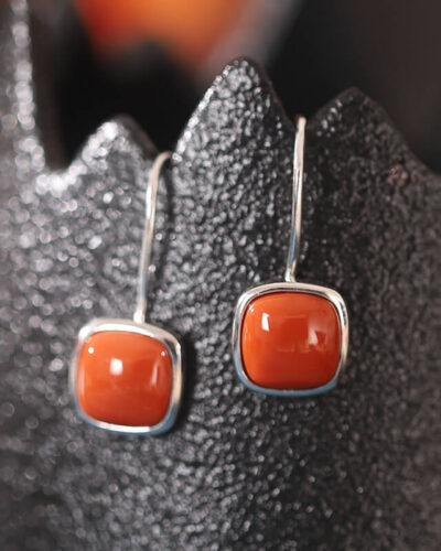 Simple 925 Sterling Silver Earring Hooks Red Agate