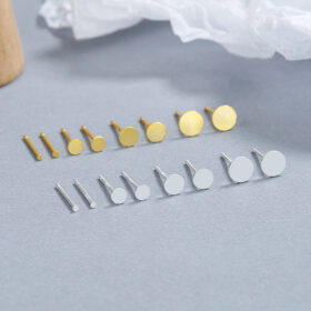 Simple Flat Round Silver Stud Earrings for Women Wholesale