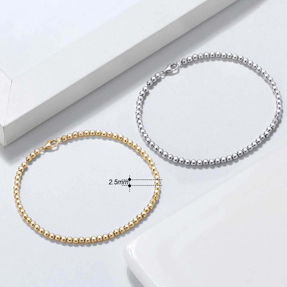 Simple Gold Plated 925 Sterling Silver Ball Beads Bracelet - Görüntü 4