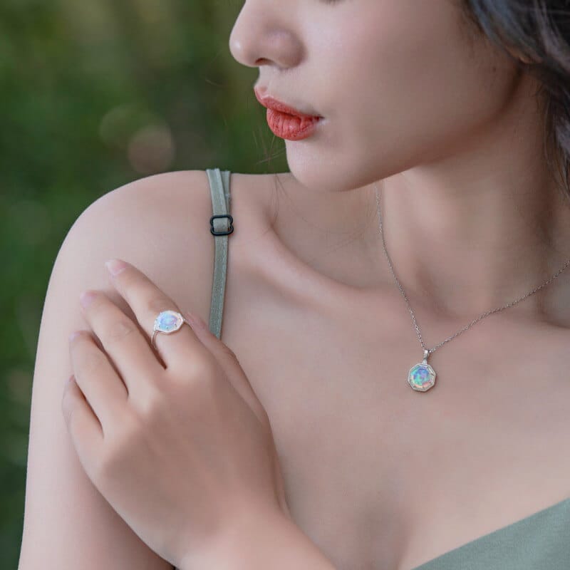 Simple Style 925 Sterling Silver Opal Necklace Wholesale 8