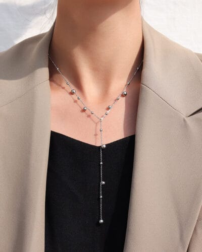 Simple Y Shape Stainless Steel Bead Chains Wholesale Tassel -silvery