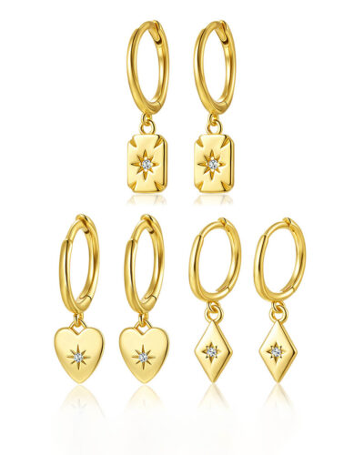 Square 925 Sterling Silver Dangle Hoop Earrings SHOW