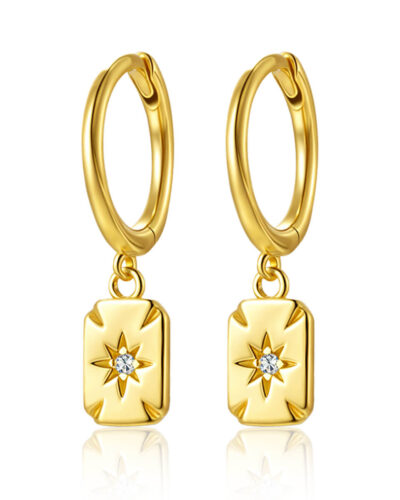 Square 925 Sterling Silver Dangle Hoop Earrings STYLE 2 GOLD PLATED