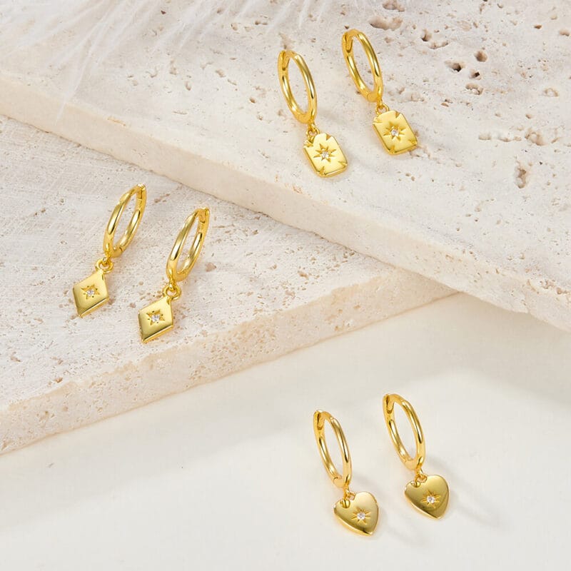 Square 925 Sterling Silver Dangle Hoop Earrings 2