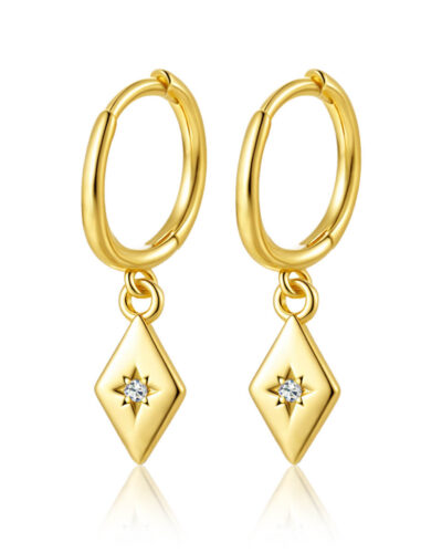 Square 925 Sterling Silver Dangle Hoop Earrings STYLE 1 GOLD PLATED