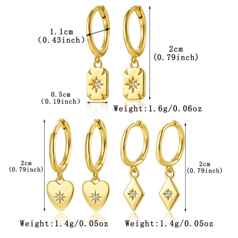 Square 925 Sterling Silver Dangle Hoop Earrings 7