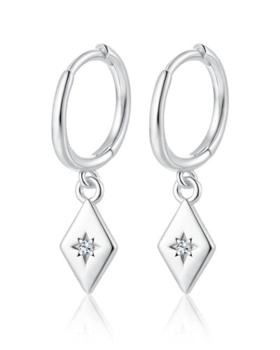Square 925 Sterling Silver Dangle Hoop Earrings STYLE 1 WHITE GOLD PLATED