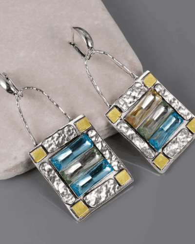 Large Square Crystal Earrings Blue Zircon Earrings for Women Wholesale