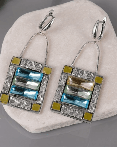 Large Square Crystal Earrings Blue Zircon Earrings for Women Wholesale