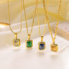 Square Gemstone Pendant 18K Gold Plated Stainless Steel Necklace Wholesale (1)