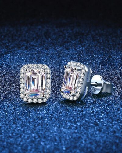 Square Moissanite Diamond Earrings with 925 Sterling Silver