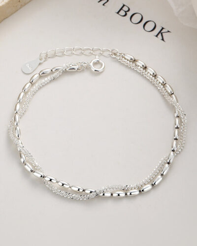 Stacked 925 Sterling Silver Rice Bead Bracelet Wholesale show