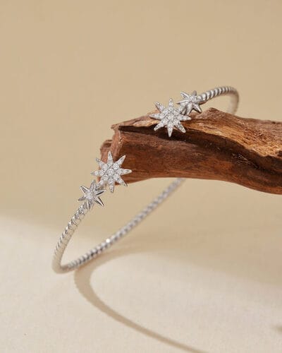 Starburst 925 Sterling Silver Cable Bracelet WHITE GOLD PLATED