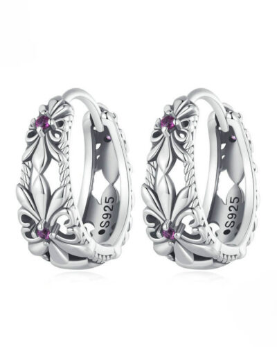 Sterling Silver Earrings Vintage Purple Iris Huggie SHOW