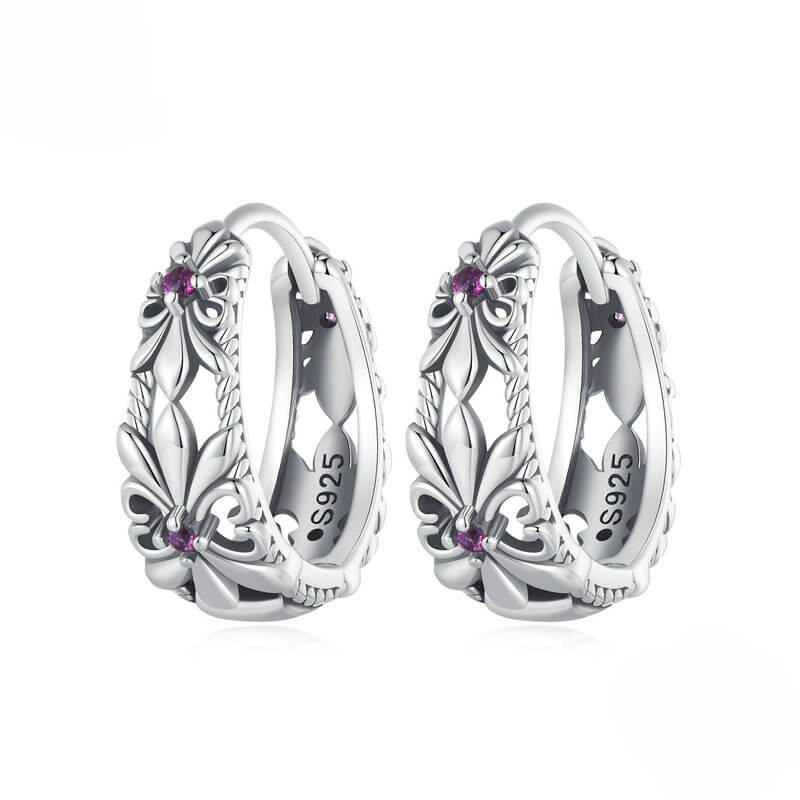 Sterling Silver Earrings Vintage Purple Iris Huggie SHOW