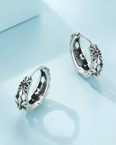 Sterling Silver Earrings Vintage Purple Iris Huggie 2