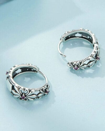 Sterling Silver Earrings Vintage Purple Iris Huggie 3