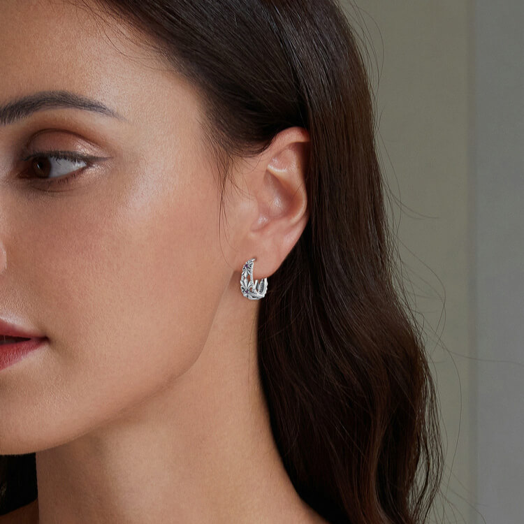 Alternative view of Sterling Silver Earrings Vintage Hollowed Purple Iris Huggie