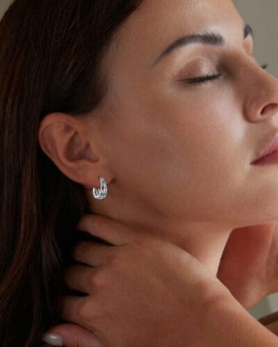 Sterling Silver Earrings Vintage Purple Iris Huggie 5