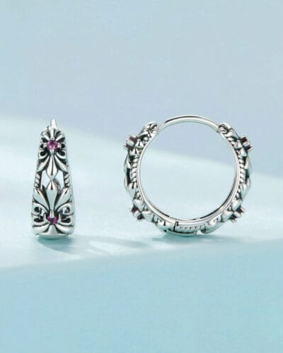 Sterling Silver Earrings Vintage Purple Iris Huggie 6