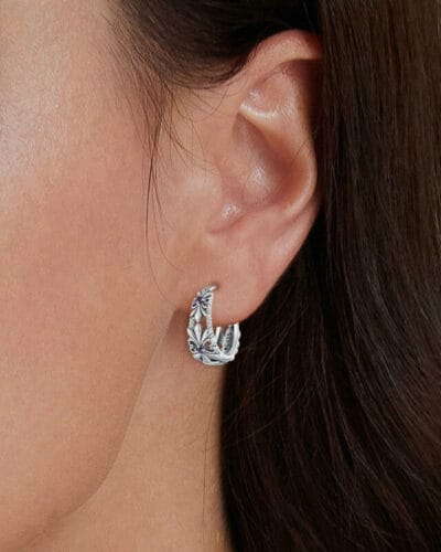 Sterling Silver Earrings Vintage Purple Iris Huggie 7