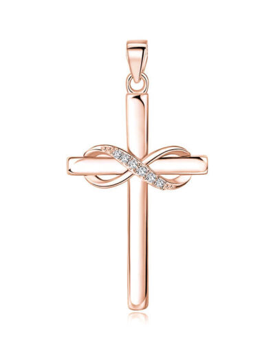 Sterling Silver Infinity Cross Necklace for Women rose gold
