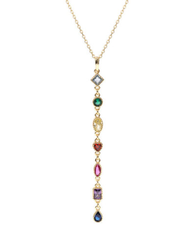 Sterling Silver Long Tassel Necklace with Colorful Zirconia show
